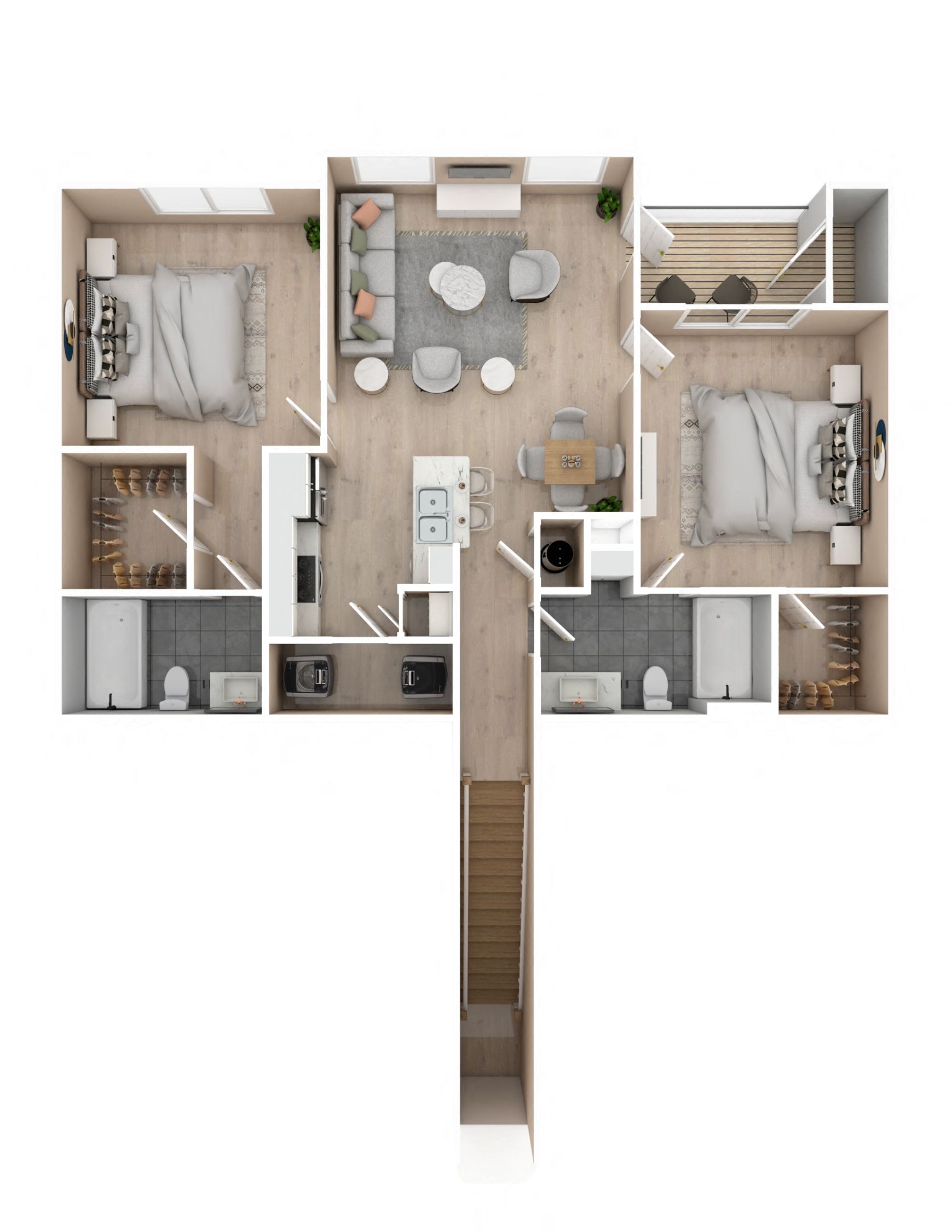 Floor plan for 2 beds, 2 baths, 1070 sqft