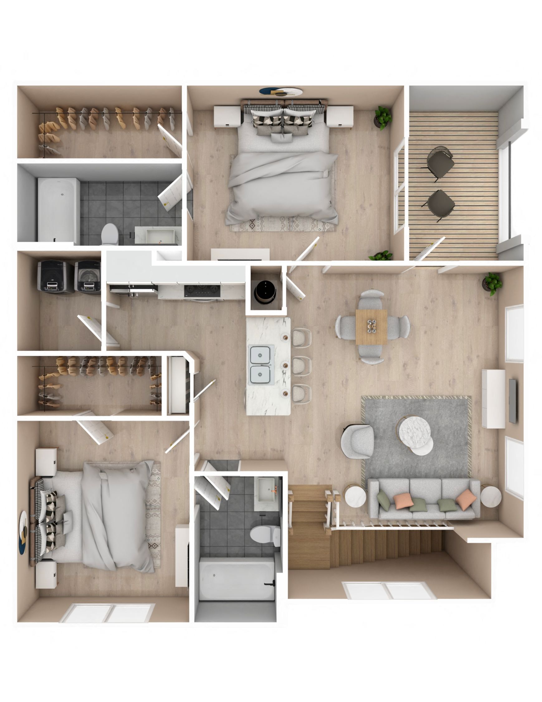 Floor plan for 2 beds, 2 baths, 1085 sqft