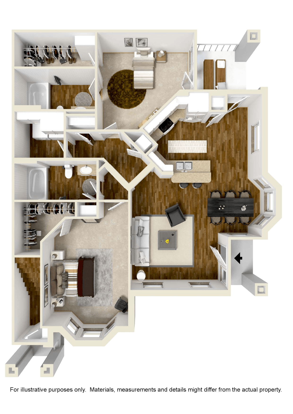 Floor plan for 2 beds, 2 baths, 1213 sqft