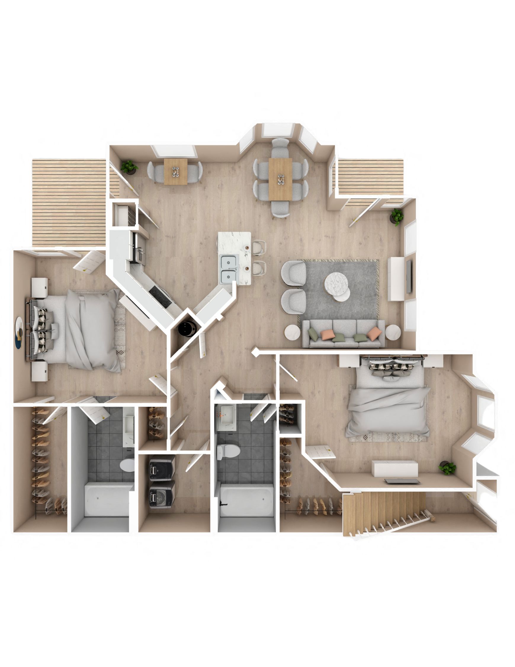 Floor plan for 2 beds, 2 baths, 1213 sqft