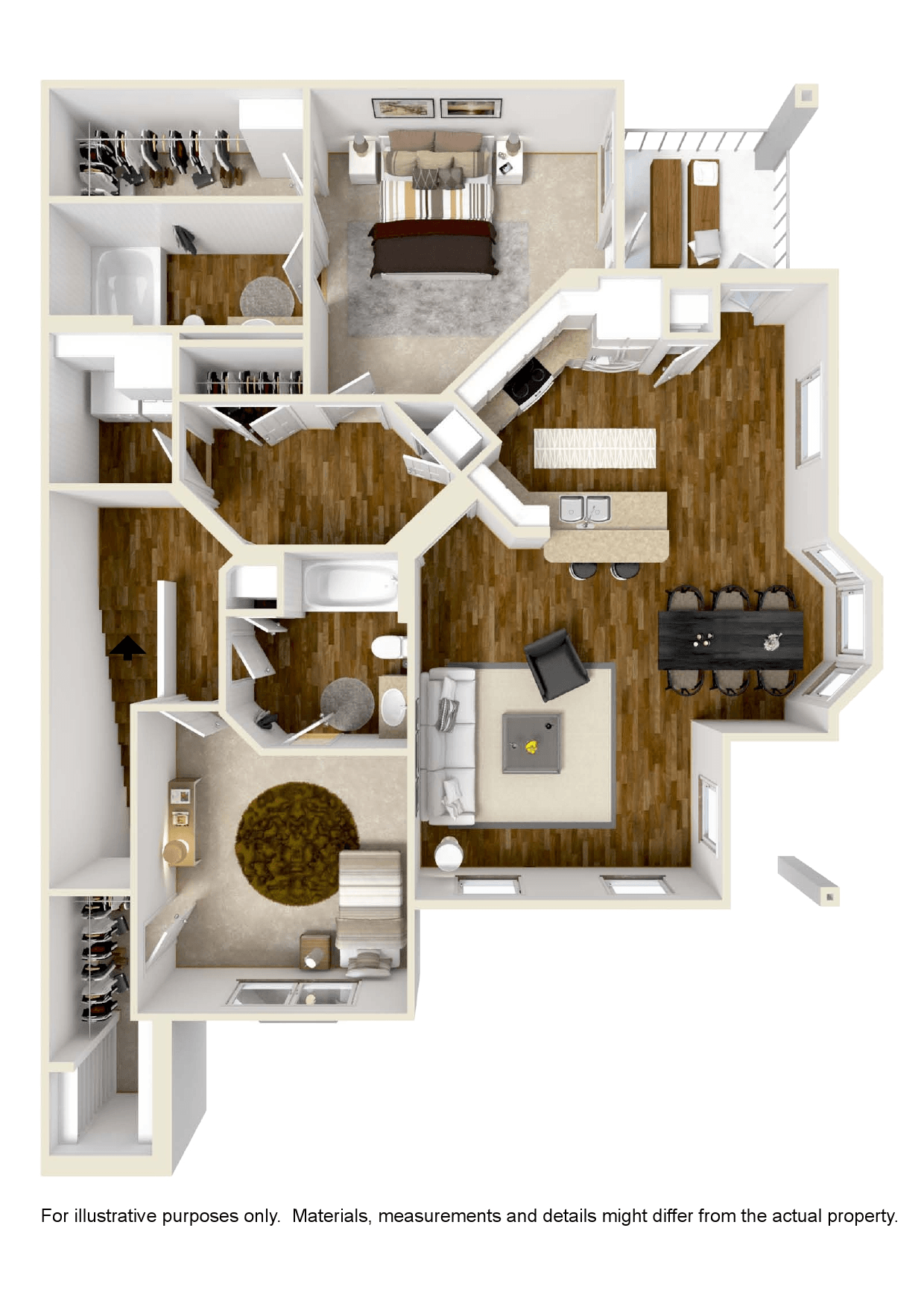 Floor plan for 2 beds, 2 baths, 1300 sqft