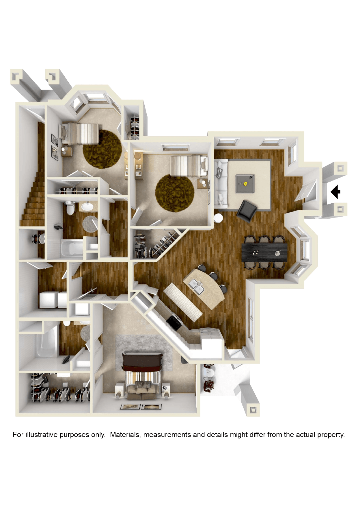 Floor plan for 3 beds, 2 baths, 1416 sqft