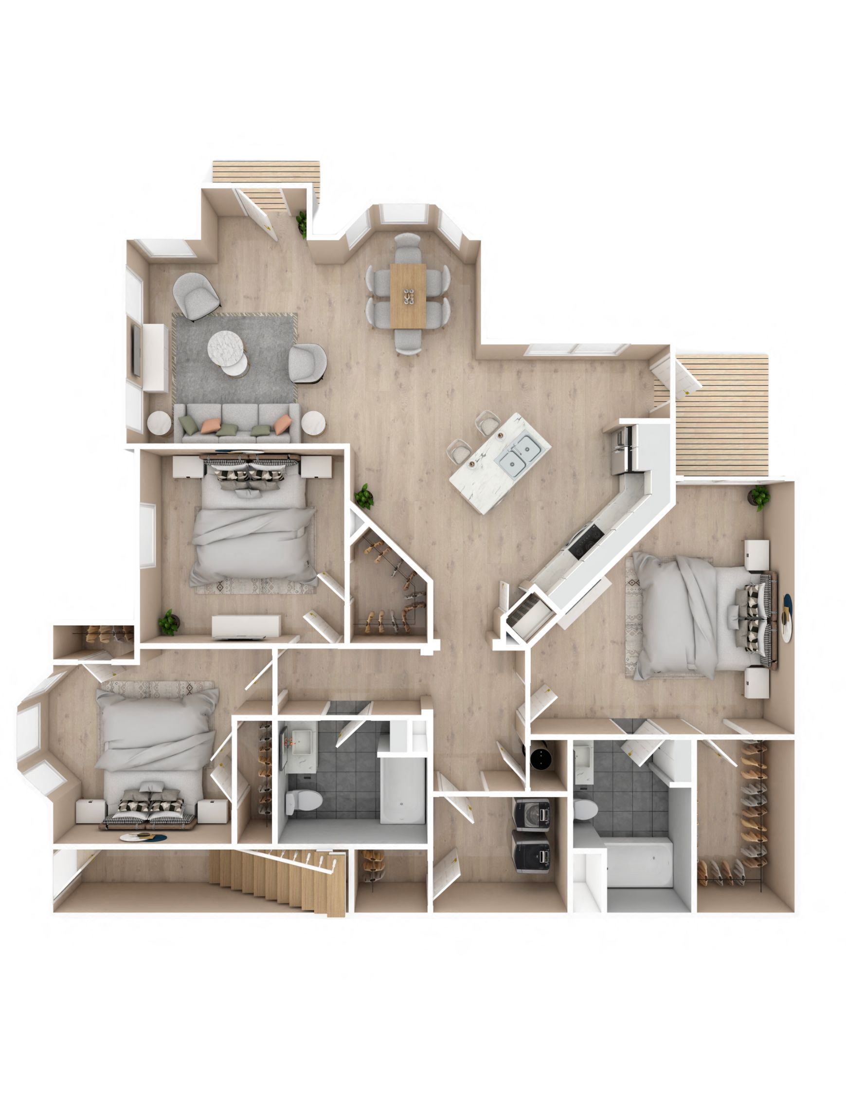 Floor plan for 3 beds, 2 baths, 1413 sqft