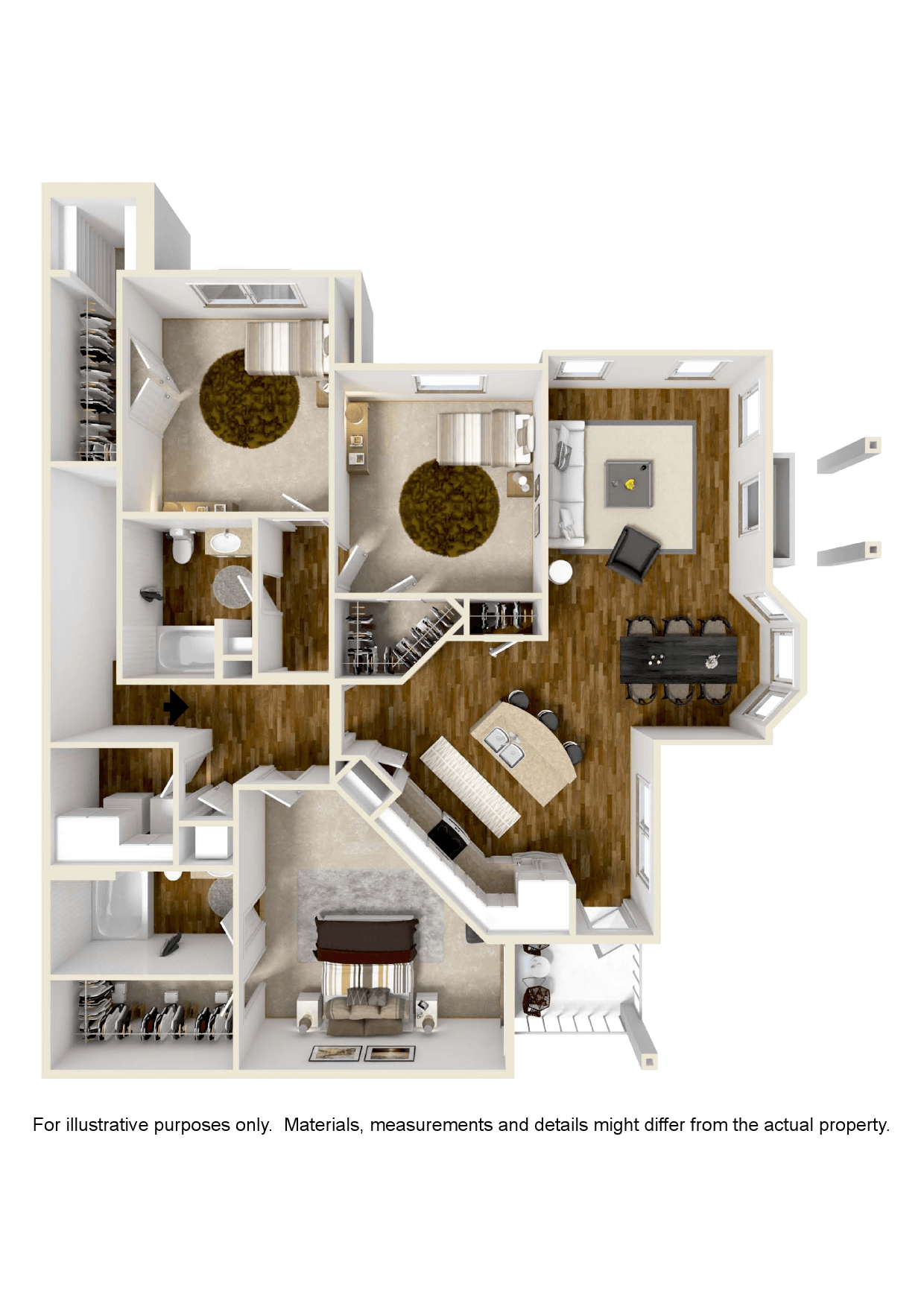 Floor plan for 3 beds, 2 baths, 1509 sqft
