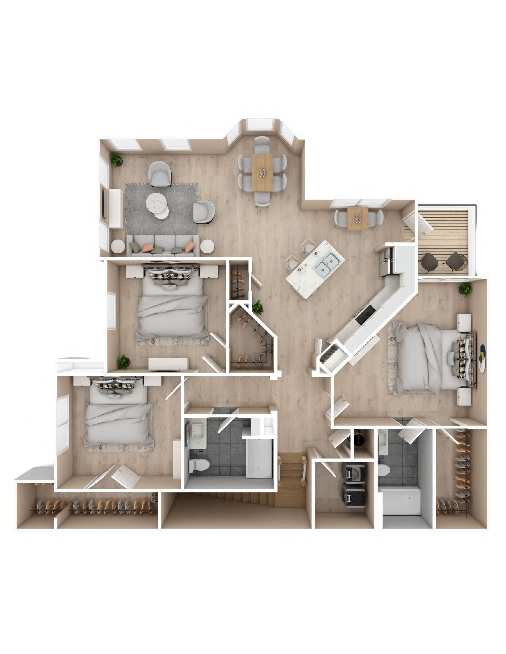 Floor plan for 3 beds, 2 baths, 1504 sqft
