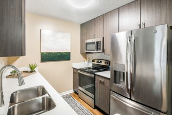 A modern kitchen with stainless steel appliances