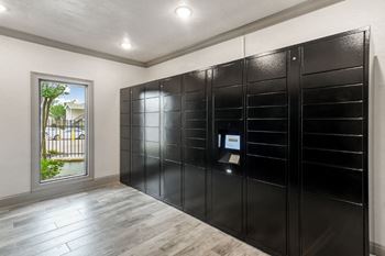 A lockers area at the preserve at great pond apartments in windsor locks, ct