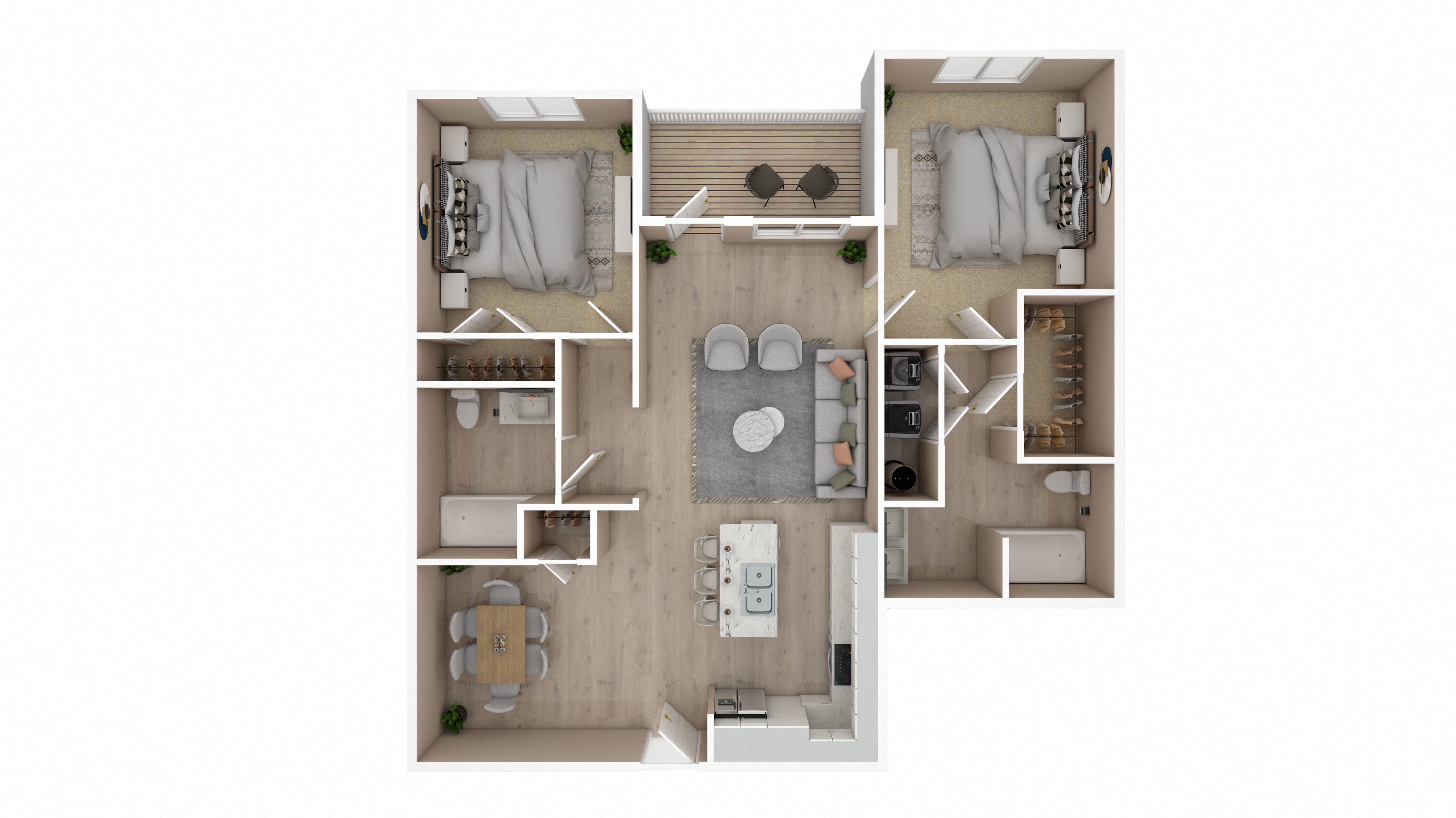 Floor plan for 2 beds, 2 baths, 1106 sqft