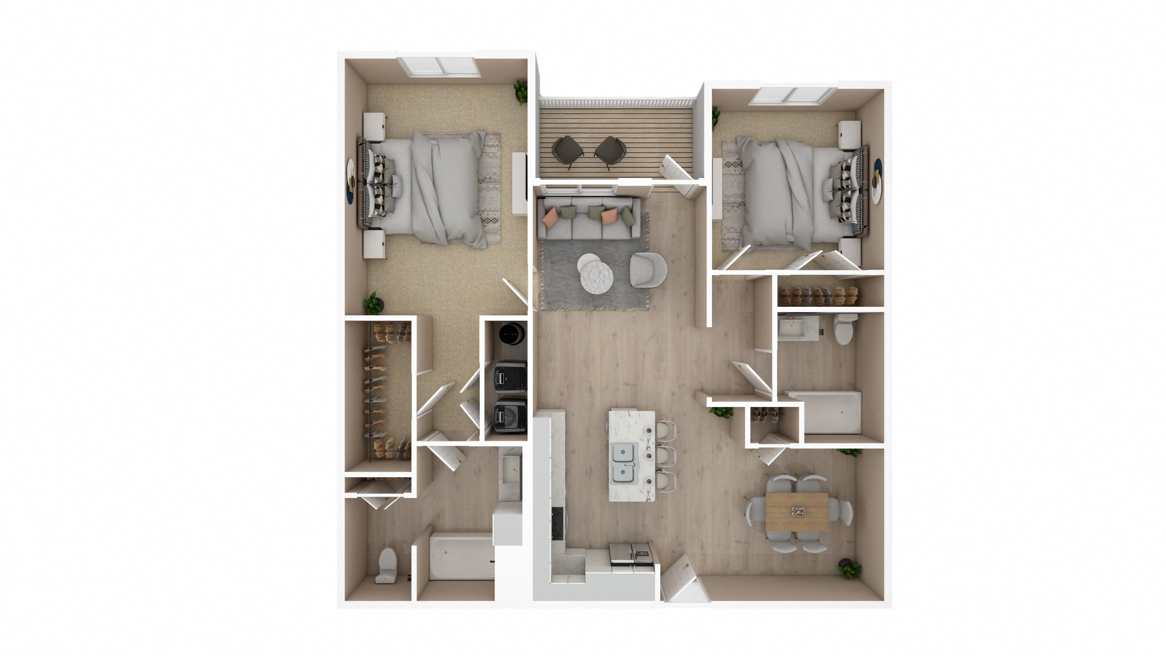 Floor plan for 2 beds, 2 baths, 1125 sqft
