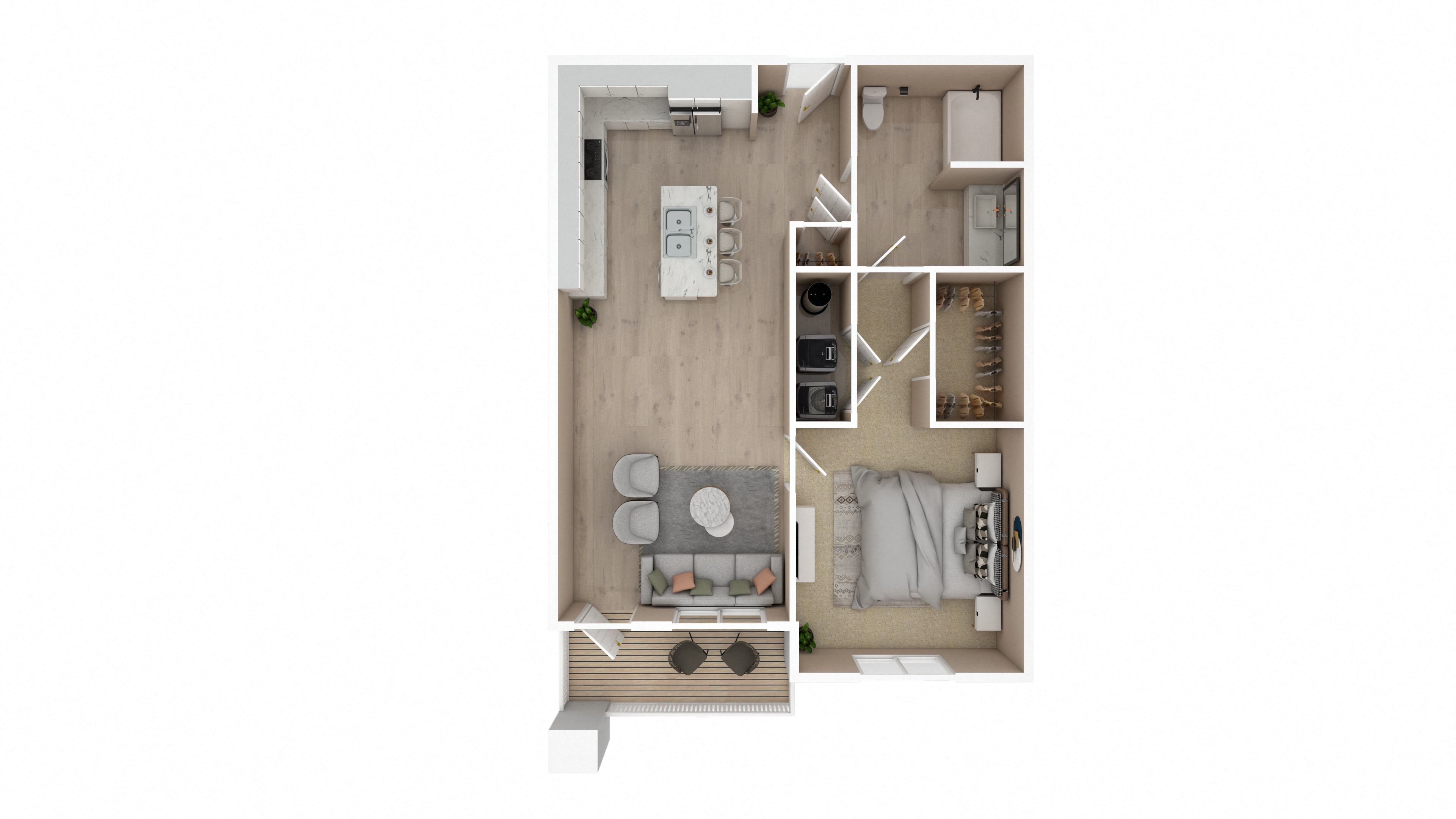 Floor plan for 1 bed, 1 bath, 740 sqft
