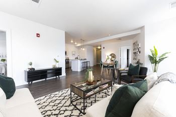 Living area with kitchen view