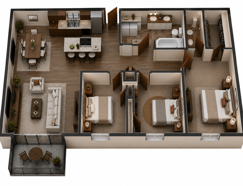 Floor plan for 3 beds, 2 baths, 1254 sqft