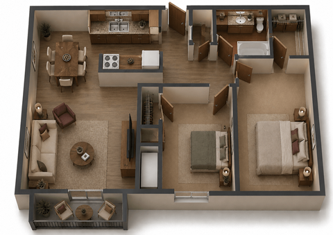 Floor plan for 2 beds, 1 bath, 931 sqft