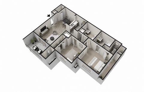 Floor plan for 2 beds, 2 baths, 910 sqft