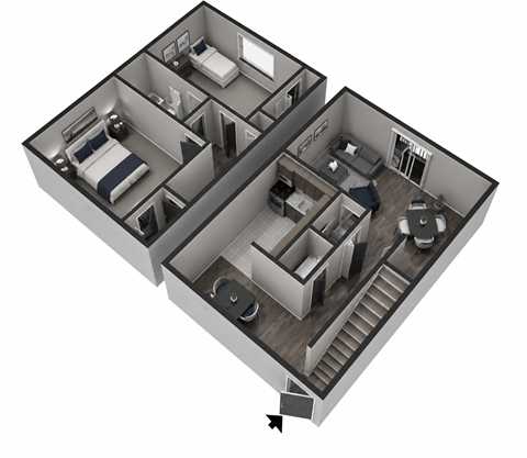 Floor plan for 2 beds, 1.5 baths, 1056 sqft