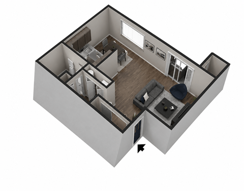 Floor plan for studio, 1 bath, 604 sqft