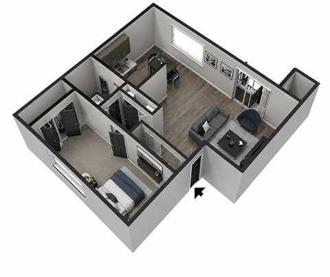 Floor plan for 1 bed, 1 bath, 753 sqft
