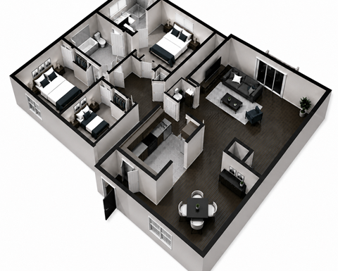 Floor plan for 3 beds, 2.5 baths, 1386 sqft