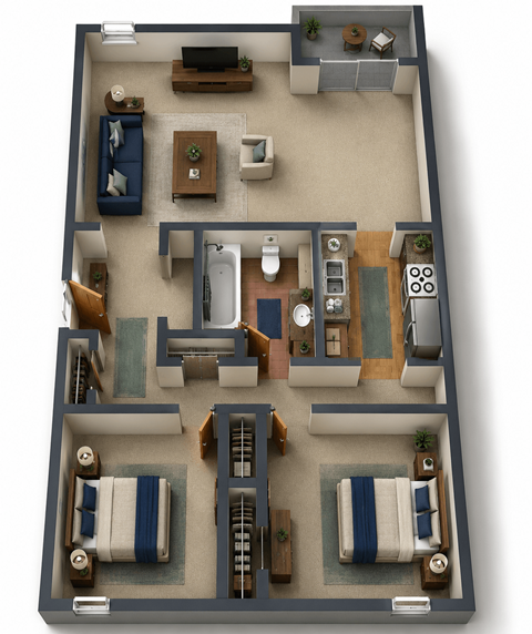 Floor plan for 2 beds, 1 bath, 900 sqft