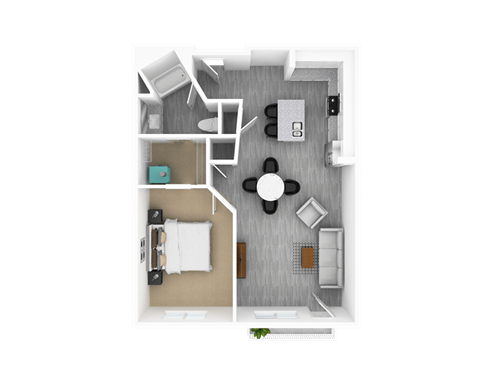 Floor plan for 1 bed, 1 bath, 1019 sqft