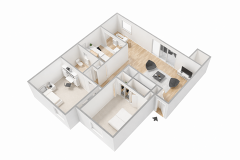 Floor plan for 2 beds, 1 bath, 820 sqft