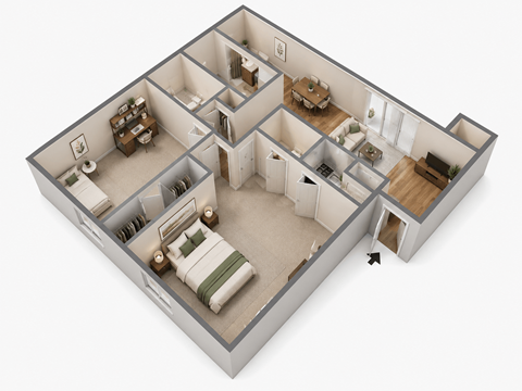 Floor plan for 2 beds, 2 baths, 820 sqft