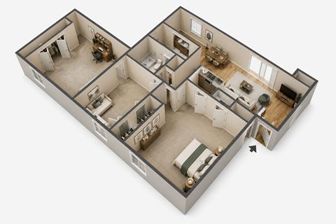 Floor plan for 3 beds, 1.5 baths, 1100 sqft