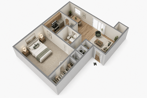 Floor plan for 1 bed, 1 bath, 700 sqft