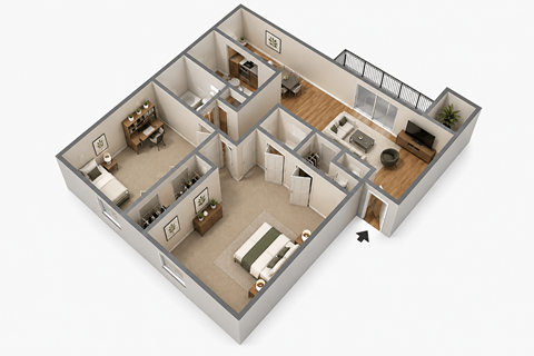 Floor plan for 2 beds, 1.5 baths, 820 sqft