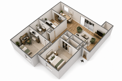 Floor plan for 2 beds, 1 bath, 820 sqft