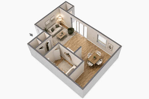Floor plan for studio, 1 bath, 600 sqft