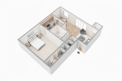 Floor plan for 1 bed, 1 bath, 700 sqft
