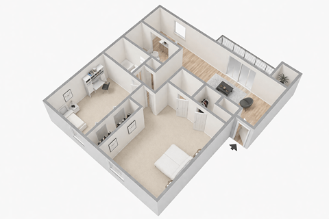 Floor plan for 2 beds, 1.5 baths, 820 sqft