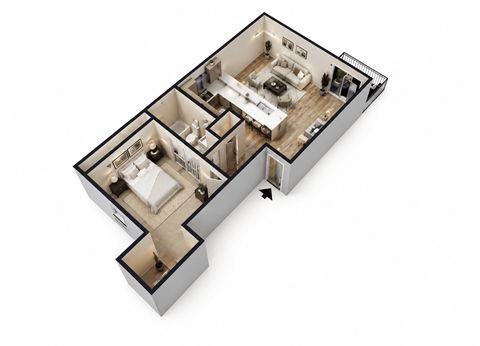 Floor plan for 1 bed, 1 bath, 750 sqft