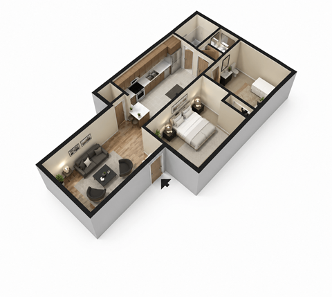 Floor plan for 2 beds, 1 bath, 850 sqft