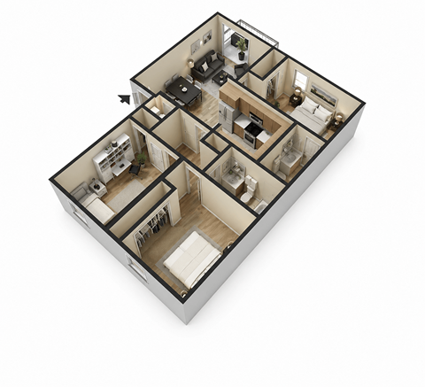 Floor plan for 3 beds, 2 baths, 1100 sqft