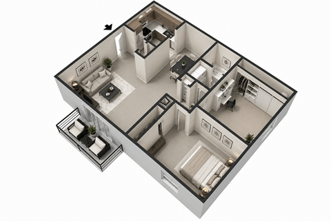 Floor plan for 2 beds, 1 bath, 910 sqft