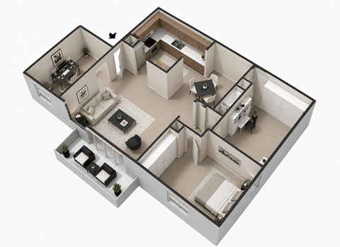 Floor plan for 2 beds, 1 bath, 993 sqft