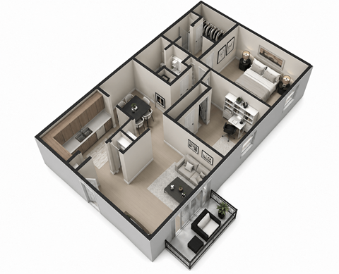 Floor plan for 2 beds, 2 baths, 1072 sqft