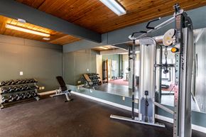 Battle Creek townhouse for rent - A gym with weights and a variety of exercise equipment at Arbor Pointe Townhomes Apartments, Battle Creek, MI
