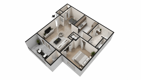 Floor plan for 1 bed, 1 bath, 670 sqft