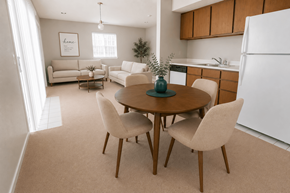 Indianapolis apartment for rent - A dining room with a round table and chairs.