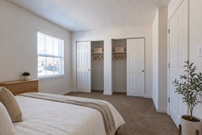 Westfield townhouse for rent - A bedroom with a bed, a potted plant, and a window.
