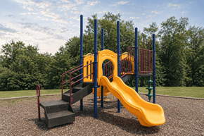 Indianapolis apartment for rent - A playground with a yellow slide and a red railing.