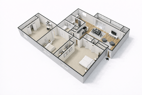 Floor plan for 3 beds, 2 baths, 1100 sqft