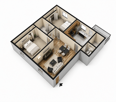 Floor plan for 2 beds, 1 bath, 850 sqft