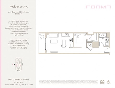 Floor plan for studio, 1 bath, 591 sqft