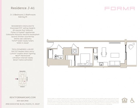 Floor plan for studio, 1 bath, 540 sqft