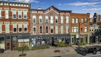 Historic brick buildings with ground floor retail shops