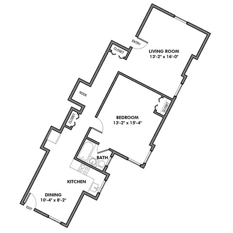 Floor plan for 1 bed, 1 bath, 660 sqft